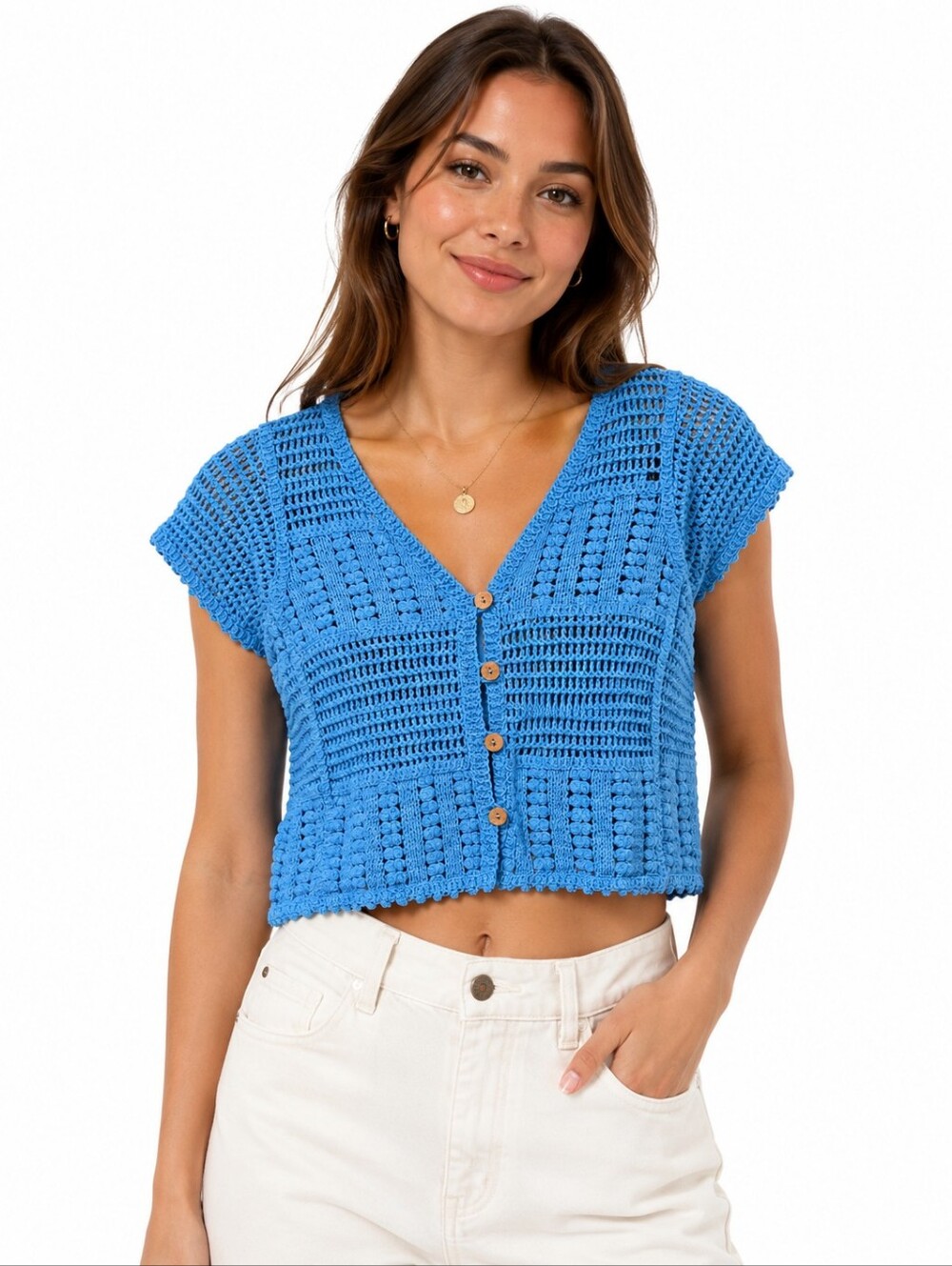 Rebellion Coastal Crochet Button Front Cardigan Cottagecore Open Knit Sweater M